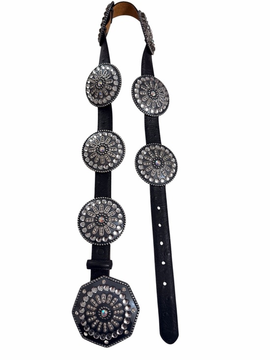 Tony Lama Accessories - 90s Y2K USA Tony Lama Leather Western Crystal Rhinestone Concho Statement Belt